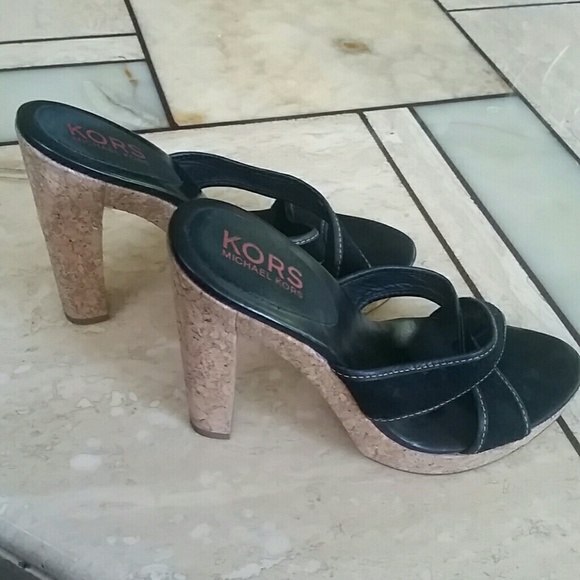 Michael Kors Black Cork Heel Sandals 10 - Picture 2 of 3